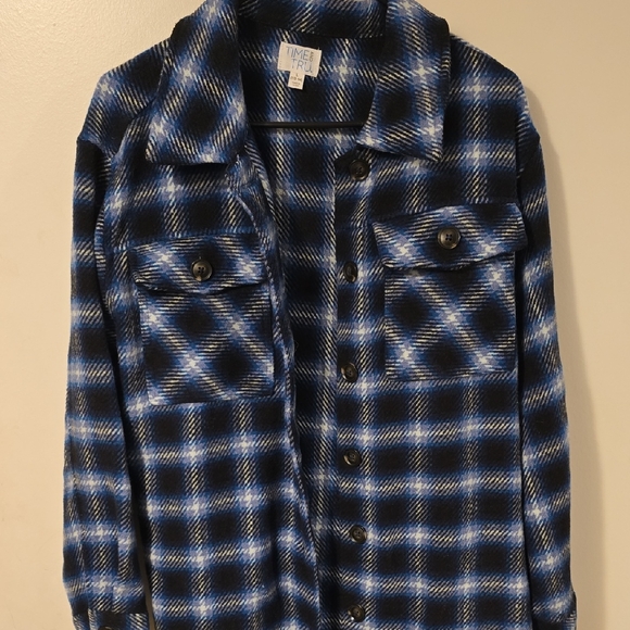 Time and Tru Navy and White Plaid Shirt - Picture 1 of 4